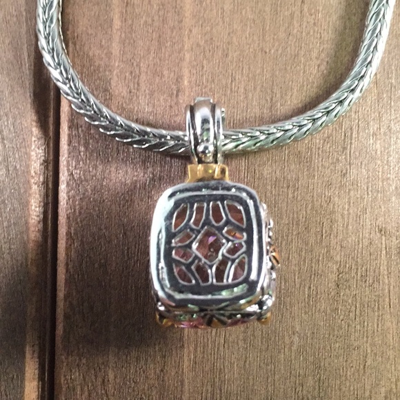 Vintage silver plated necklace with pink swarovski - Picture 4 of 8